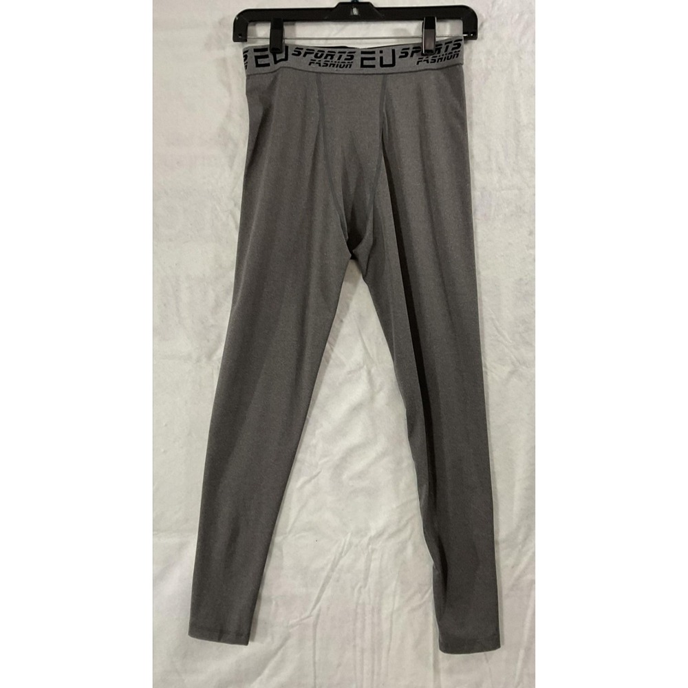EU Sports Leggings Mens XL Gray Compression Base Layer Leggings Stretch Athletic